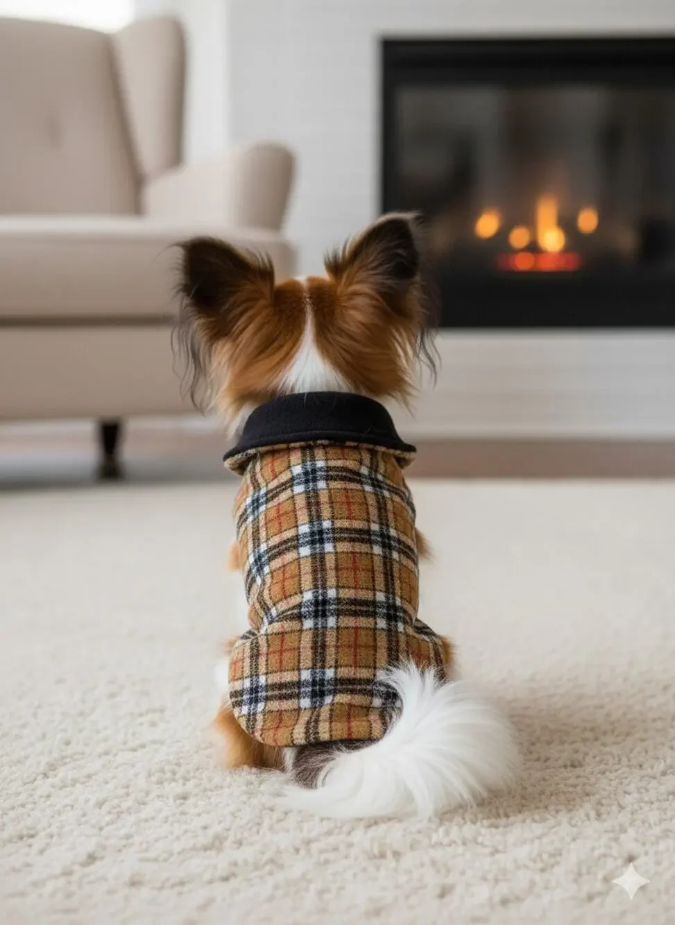 Animal Wrappers Plaid Dog Coat Size 10 Made In USA Warm Fleece Lined Classic Tan